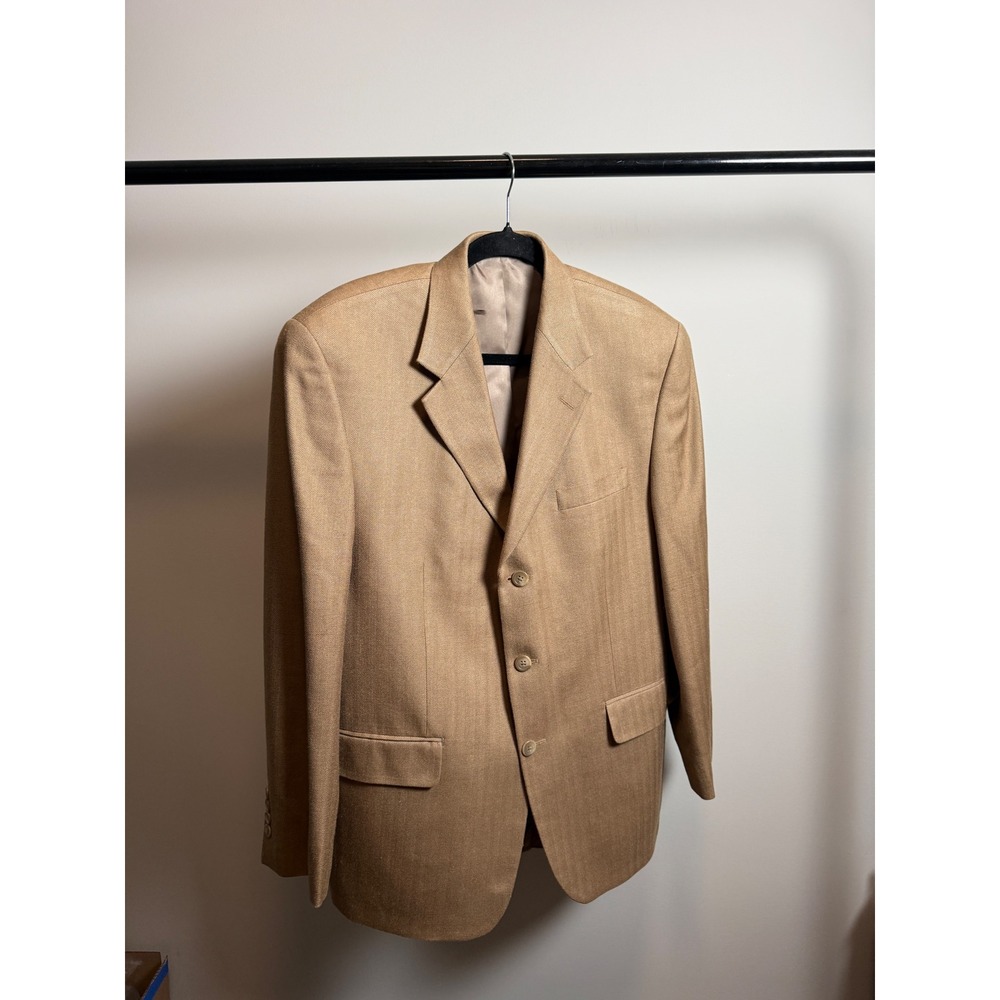 Chaps Mens 40R Silk Blazer Tan Herringbone 3 Button Sport Coat CASE 12 GX 0000